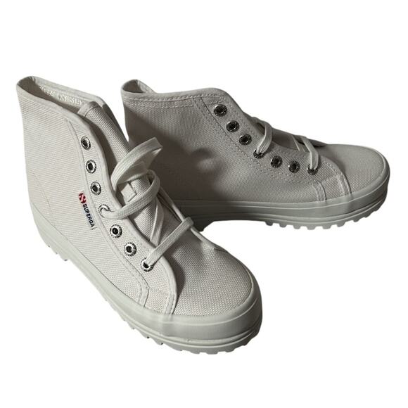 NEW Superga Unisex White Canvas Lace Up High-Top Sneaker Boots-Men 4.5-Women 6 - Picture 1 of 10
